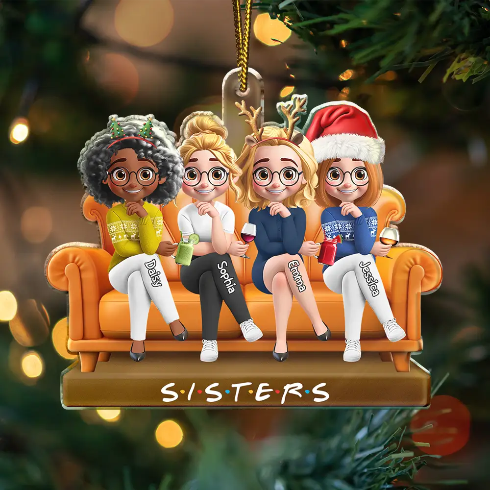 Besties Sitting Together - Personalized Custom Shaped Acrylic Ornament - Image 3