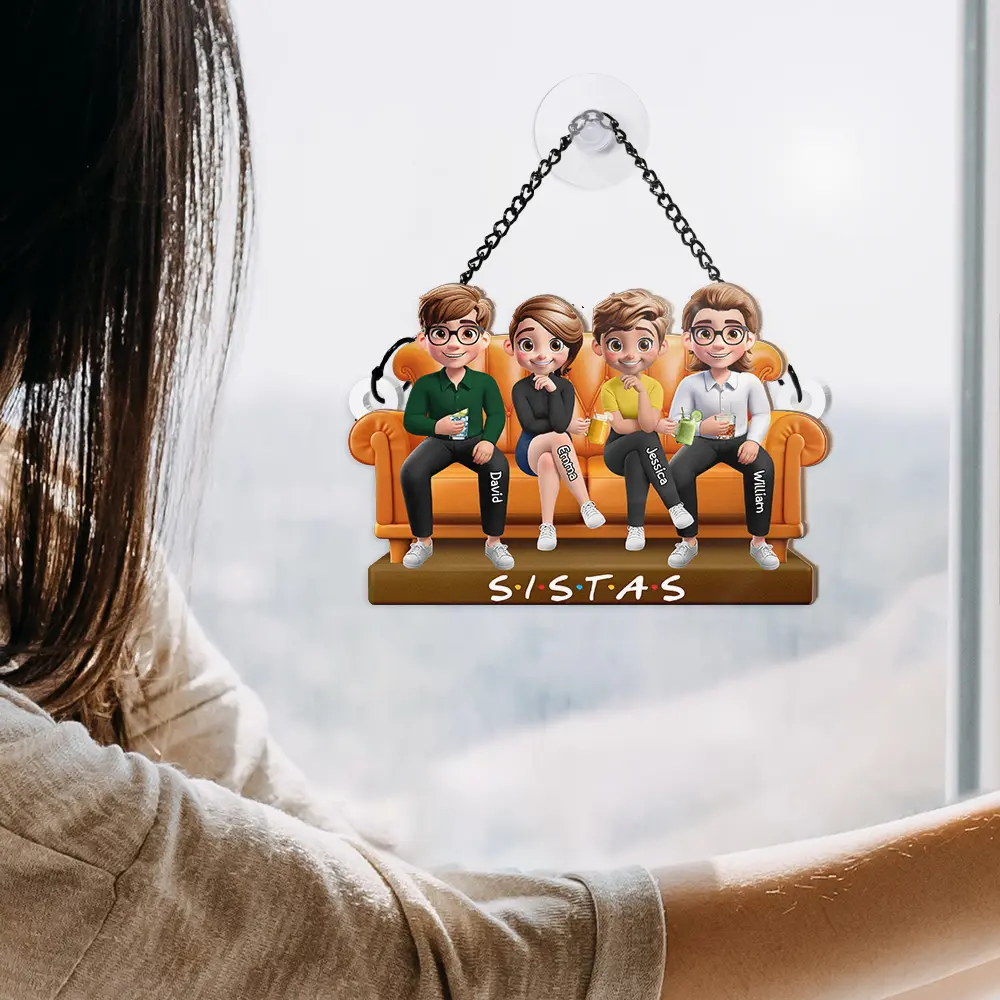 Besties Sitting Together - Personalized Window Hanging Suncatcher Ornament - Image 4