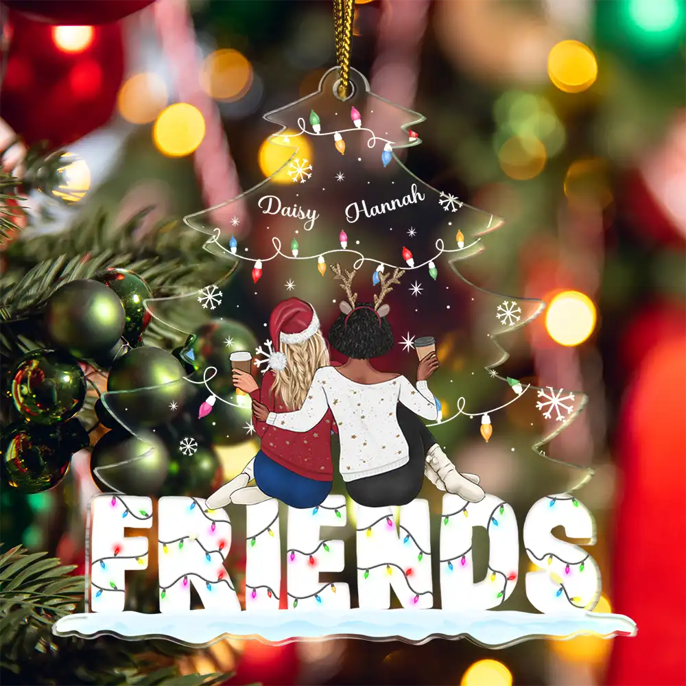 Besties Sitting Under Christmas Tree - Personalized Cutout Acrylic Ornament - Image 5