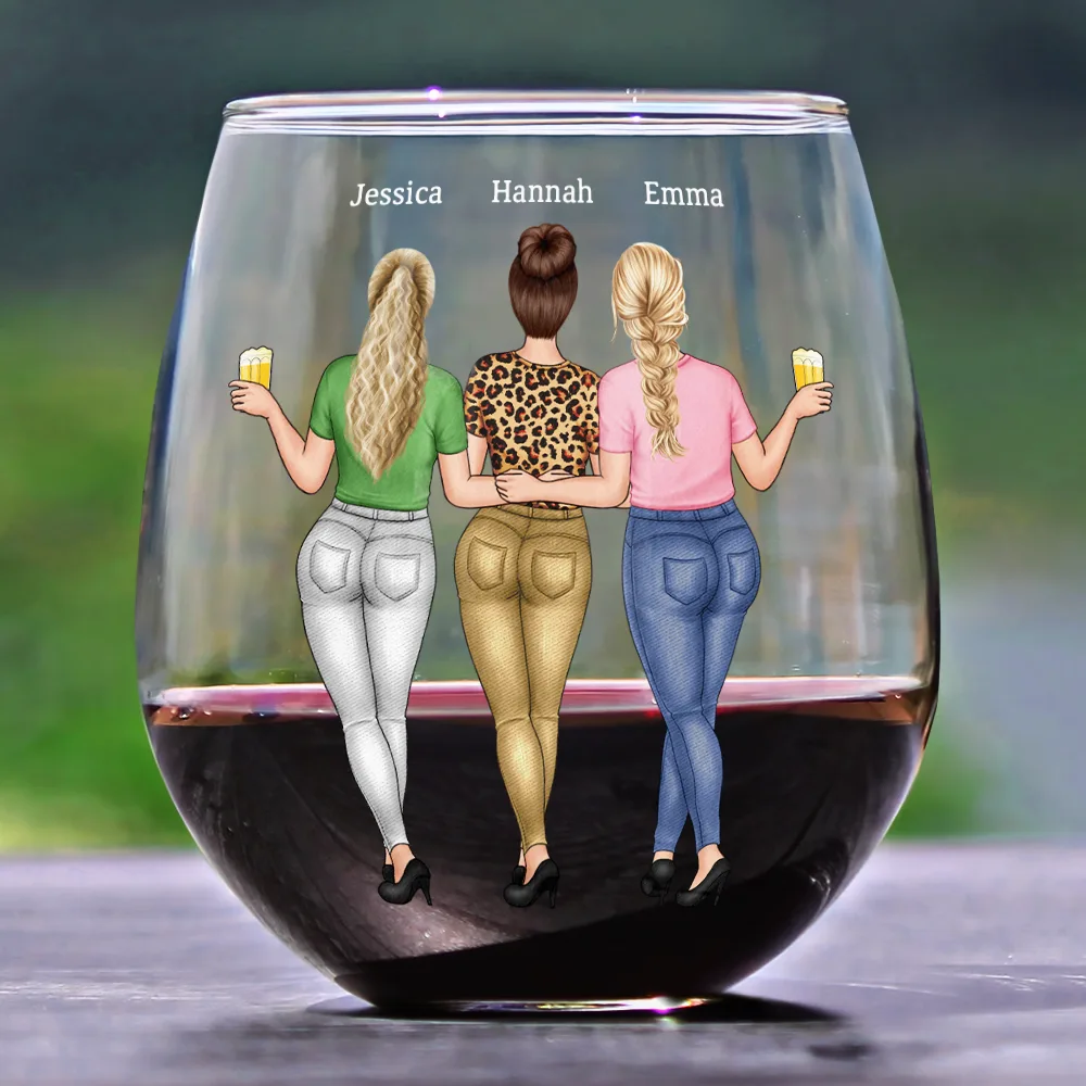 Besties Soul Sisters Here's To Another Year Of Bonding Over Alcohol - Personalized Stemless Wine Glass - Image 2