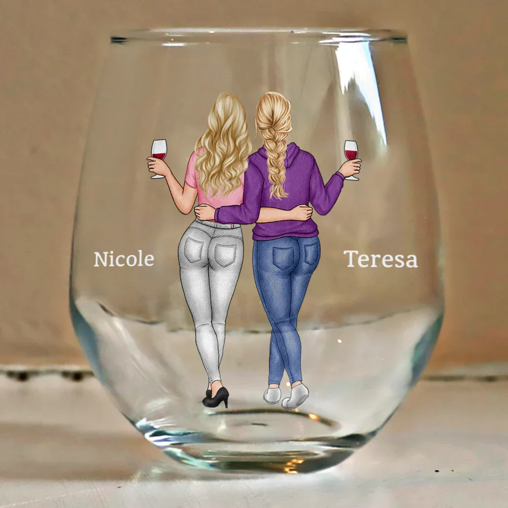 Besties Soul Sisters Here's To Another Year Of Bonding Over Alcohol - Personalized Stemless Wine Glass - Image 4