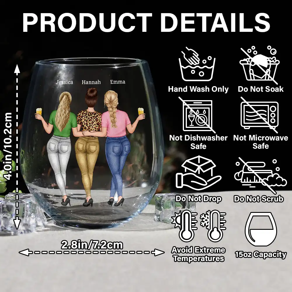 Besties Soul Sisters Here's To Another Year Of Bonding Over Alcohol - Personalized Stemless Wine Glass - Image 5