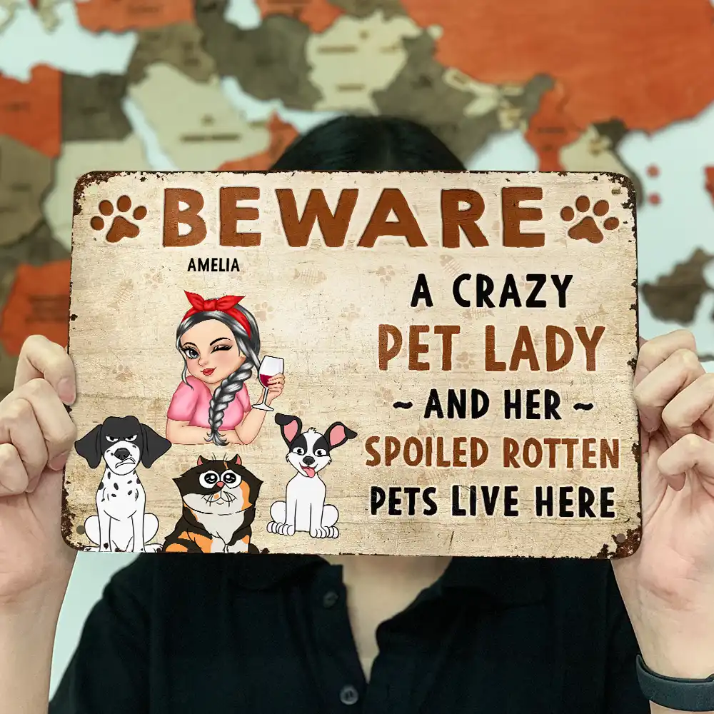 Beware A Crazy Dog & Cat Lady - Personalized Classic Metal Signs - Image 3