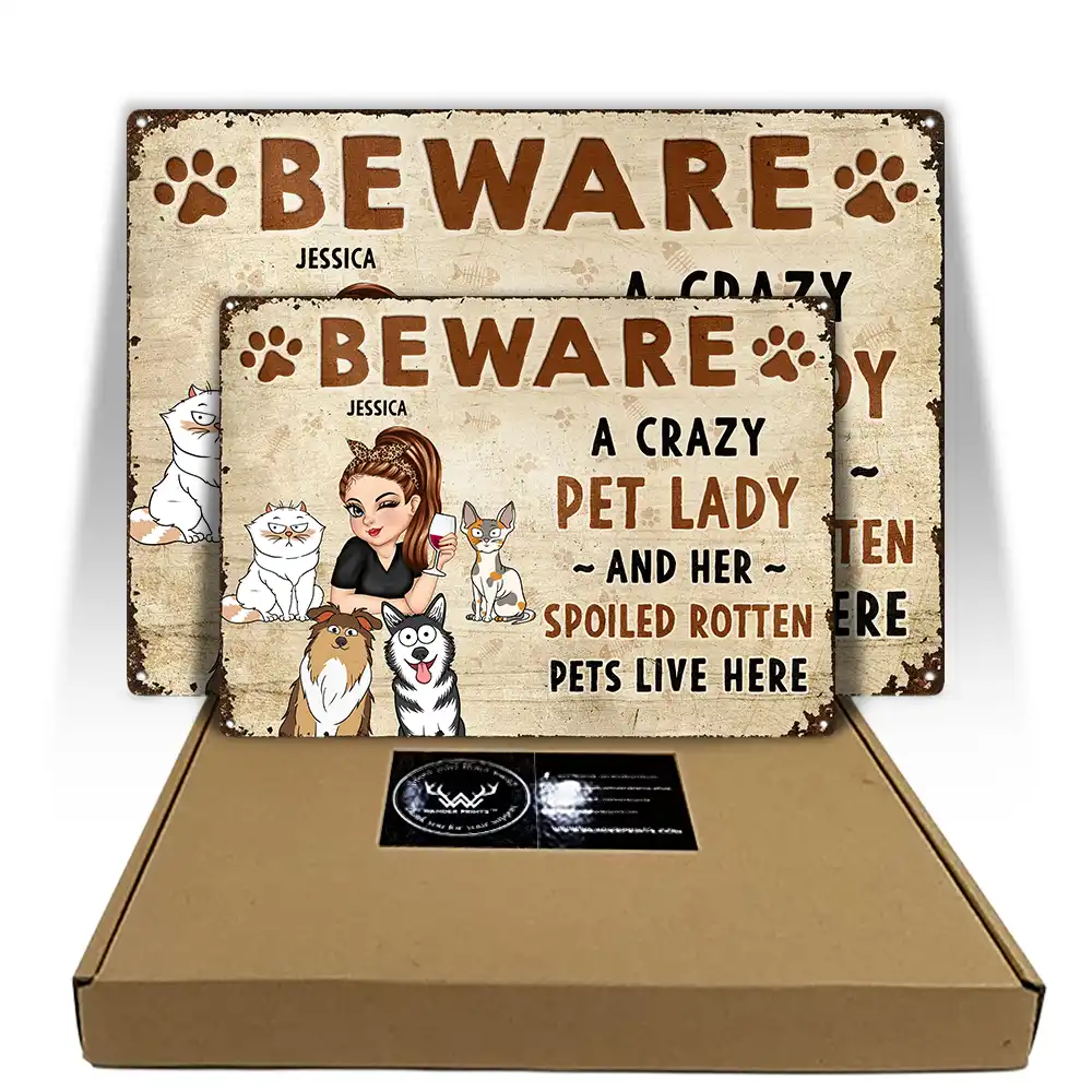 Beware A Crazy Dog & Cat Lady - Personalized Classic Metal Signs - Image 5