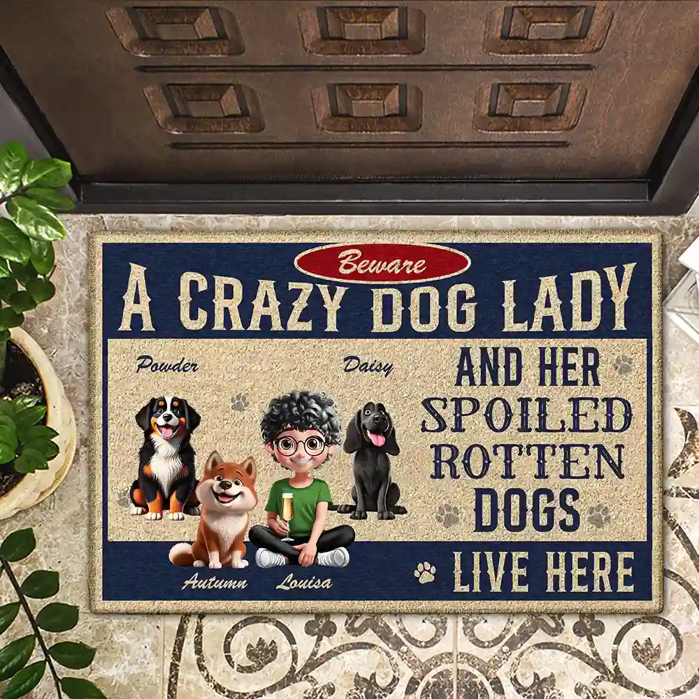 Beware A Crazy Dog Lady And Her Dogs Live Here - Personalized Doormat - Image 2