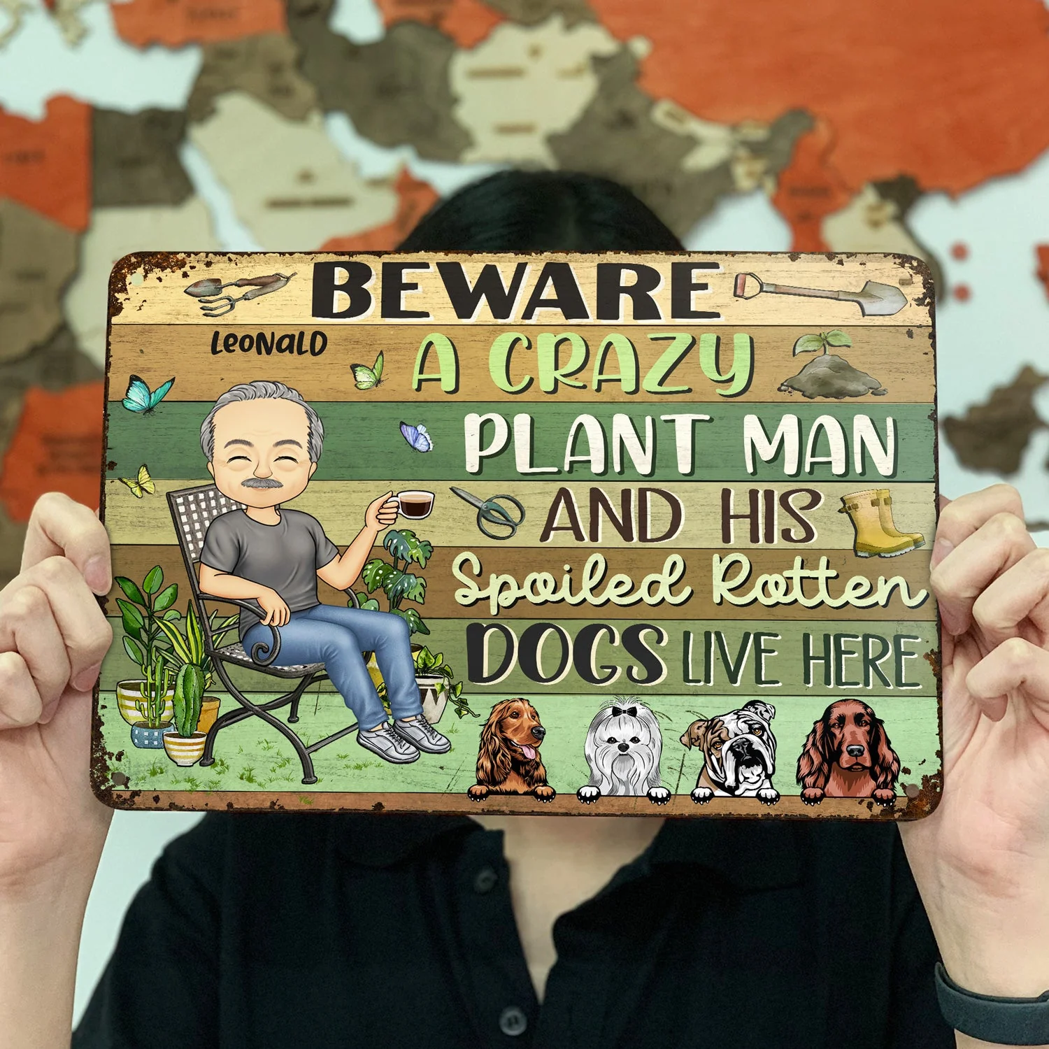 Beware A Crazy Plant Lady & Her Spoiled Rotten Dogs Cats Live Here Gardening Chibi - Garden Sign, Birthday, Housewarming Gift For Her, Him, Gardener, Outdoor Decor - Personalized Custom Classic Metal Signs - Image 3