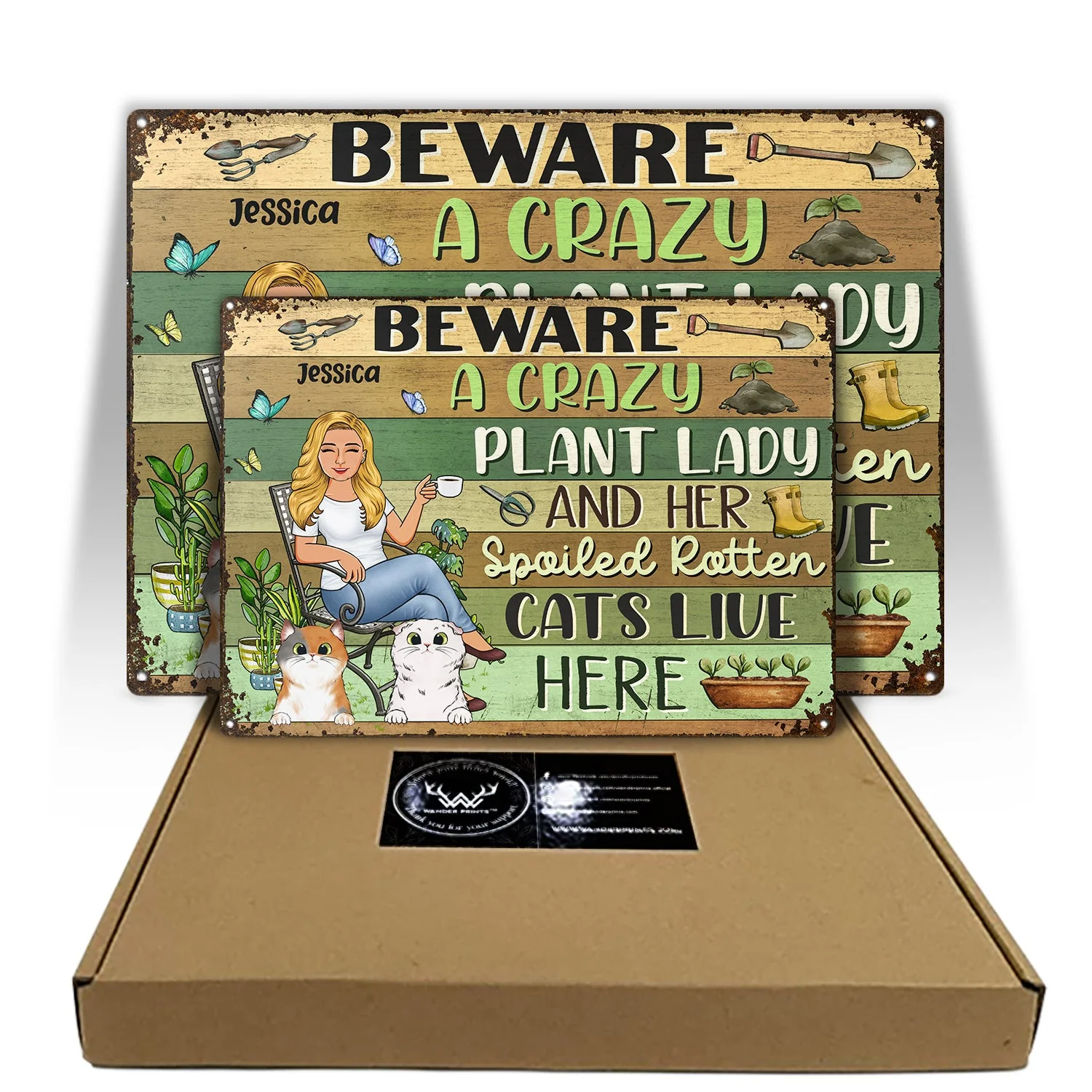 Beware A Crazy Plant Lady & Her Spoiled Rotten Dogs Cats Live Here Gardening - Garden Sign, Birthday, Housewarming Gift For Her, Him, Gardener, Outdoor Decor - Personalized Custom Classic Metal Signs - Image 5