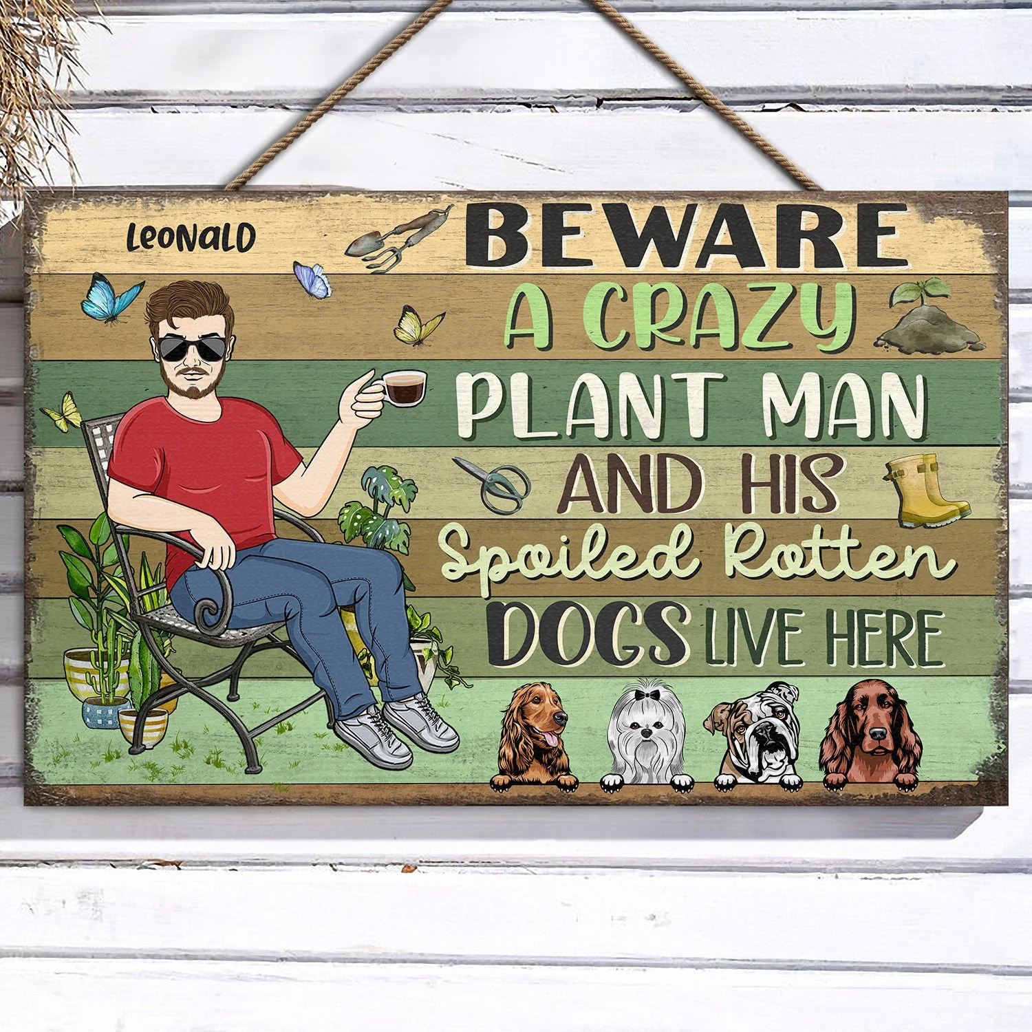 Beware A Crazy Plant Lady & Her Spoiled Rotten Dogs Live Here Gardening - Garden Sign, Birthday, Housewarming Gift For Her, Him, Gardener, Outdoor Decor - Personalized Custom Wood Rectangle Sign - Image 3