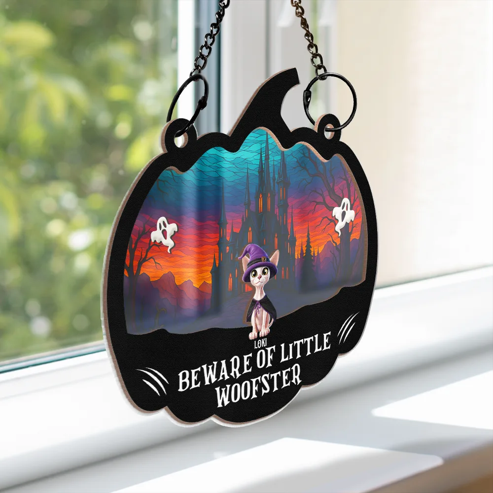 Beware Of Little Woofsters & Meownsters - Personalized Window Hanging Suncatcher Ornament - Image 3