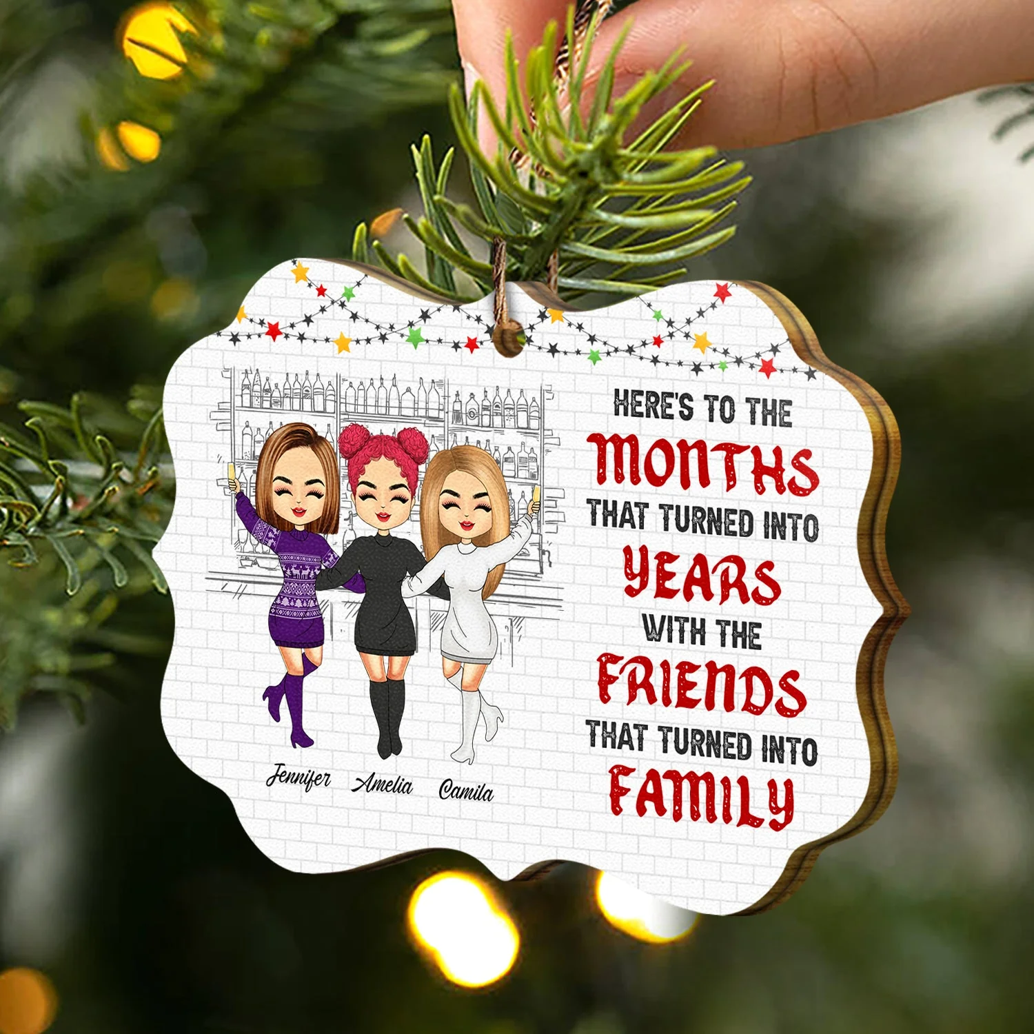 BFF Bonding Over Alcohol - Christmas Gift For Bestie - Personalized Wooden Ornament - Image 2