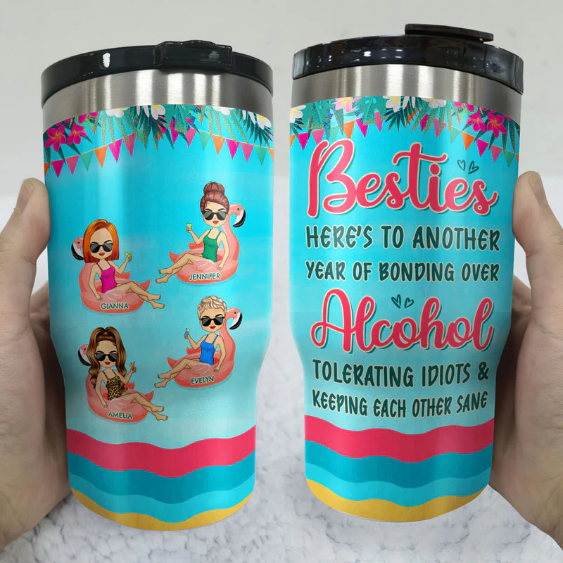 BFF Warning The Girls Are Drinking Again - Gift For Bestie - Personalized Custom Triple 3 In 1 Can Cooler - Image 3