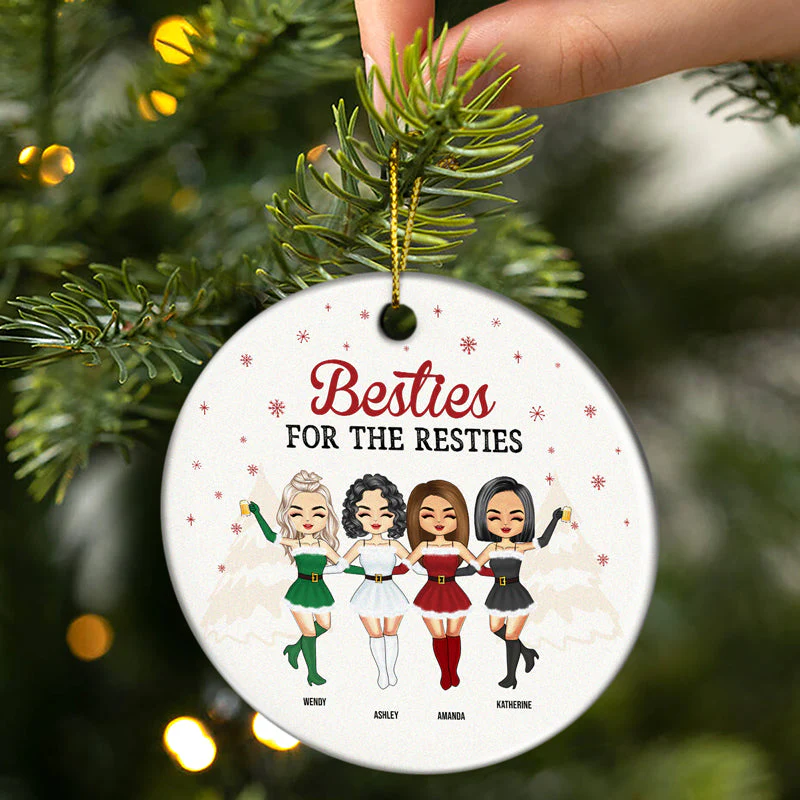 BFF We're Like A Really Small Gang - Christmas Gift For Bestie - Personalized Custom Circle Ceramic Ornament - Image 2