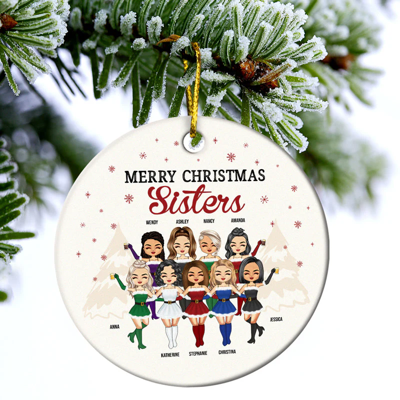 BFF We're Like A Really Small Gang - Christmas Gift For Bestie - Personalized Custom Circle Ceramic Ornament - Image 3