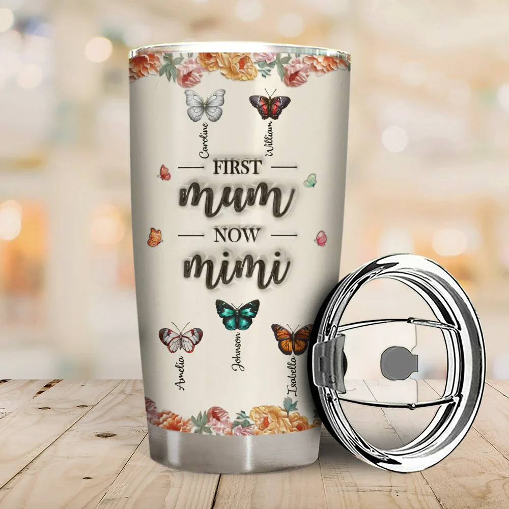 Birth Butterfly Grandkid First Mom Now Grandma - Personalized Tumbler - Image 2