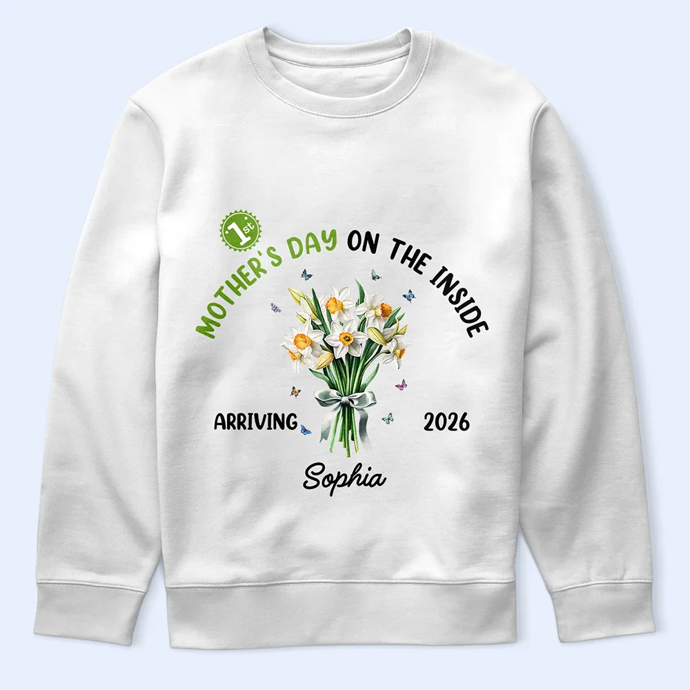 Birth Flower Baby First Mother's Day On The Inside With Mom - Personalized T Shirt - Image 5