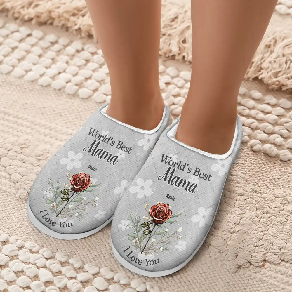 Birth Flower Best Grandma We Love You - Personalized Fluffy Slippers - Image 5
