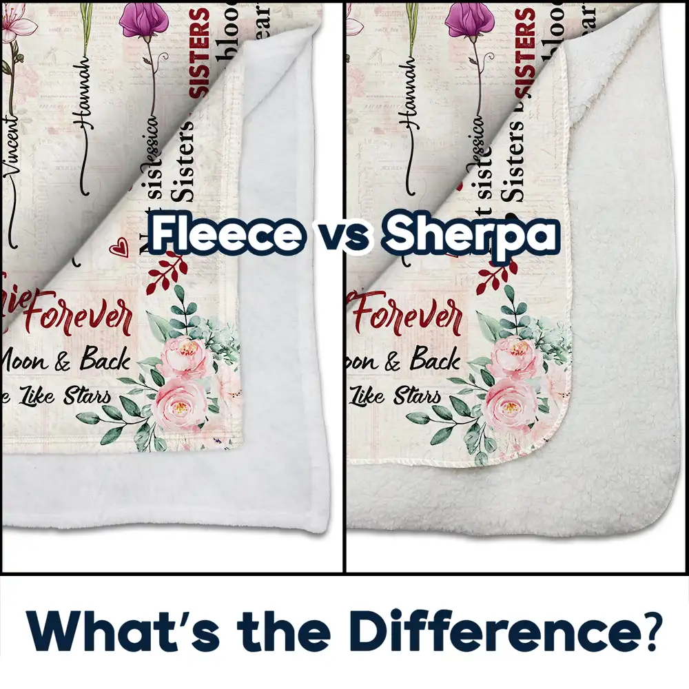 Birth Flower Besties Connected By Heart - Personalized Fleece Blanket, Sherpa Blanket - Image 4
