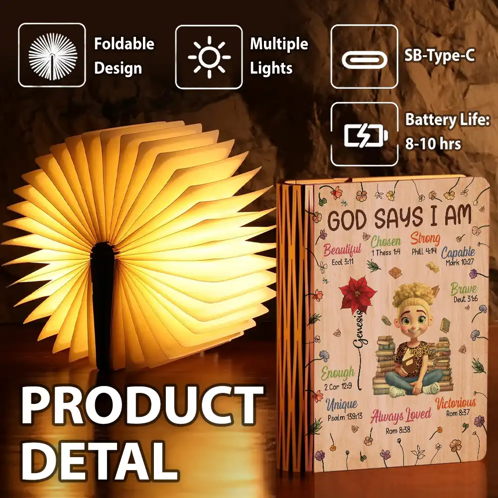 Birth Flower Bible Verse God Says I Am - Personalized Book Lamp - Image 5