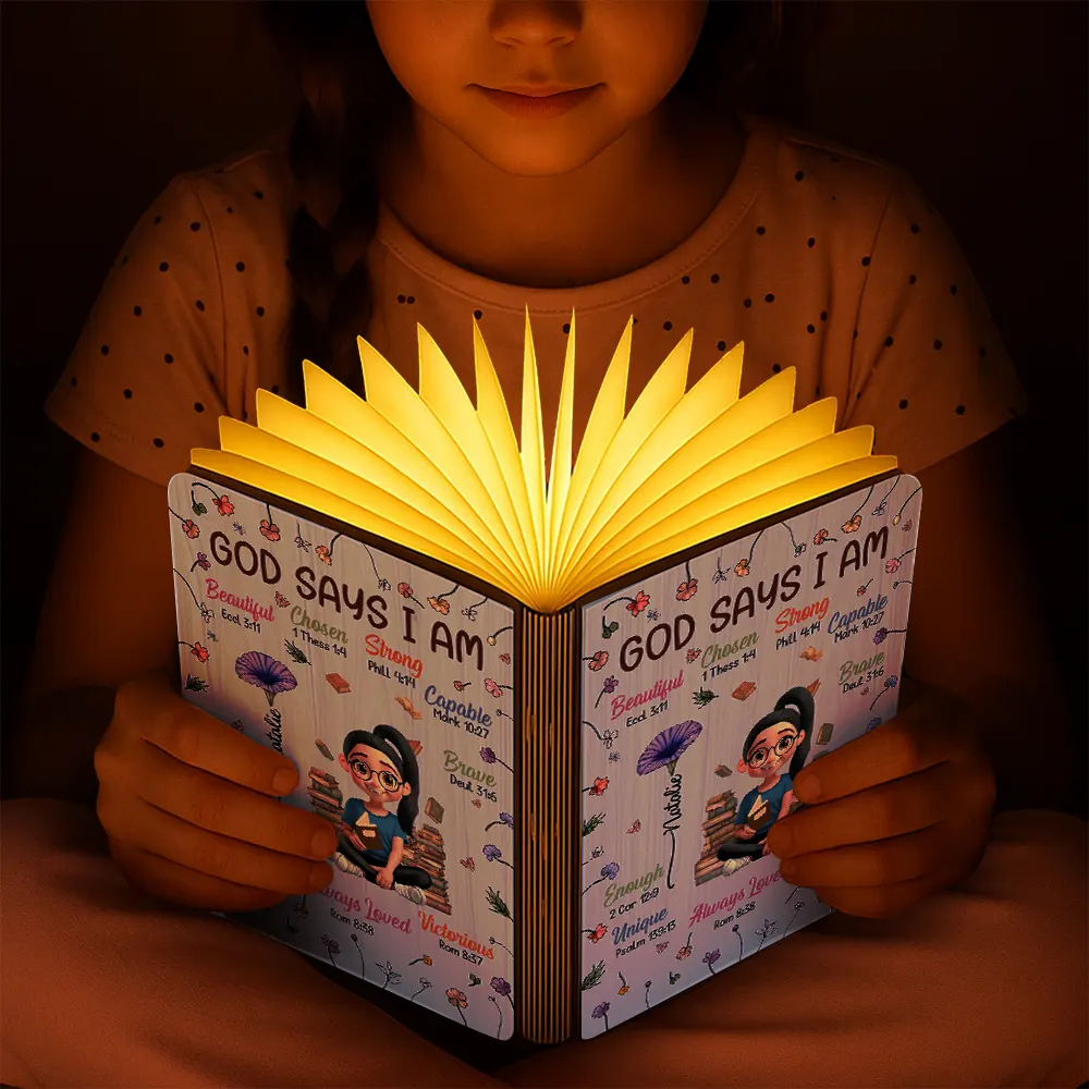 Birth Flower Bible Verse God Says I Am - Personalized Book Lamp - Image 6
