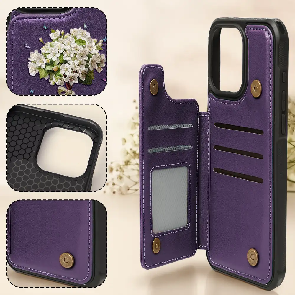 Birth Flower Bouquet And Name - Personalized Leather Flip Wallet Phone Case - Image 4