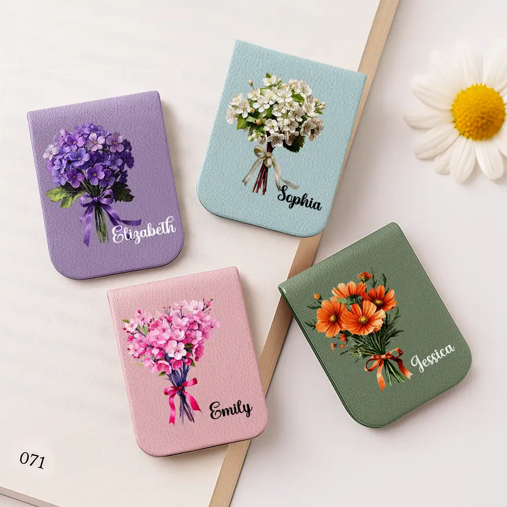 Birth Flower Bouquet Book Keepsake - Personalized Leather Magnetic Bookmark - Image 2