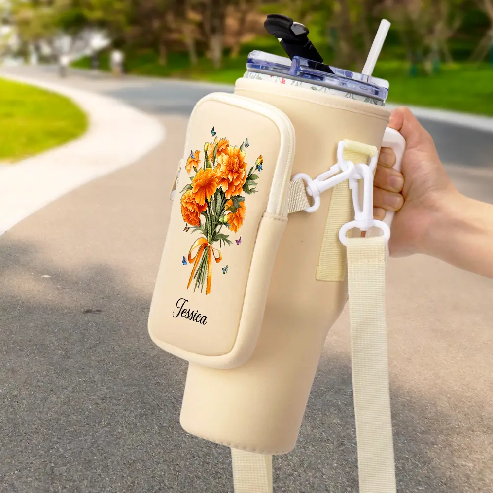 Birth Flower Bouquet - Personalized Bottle Carrier Bag - Image 2