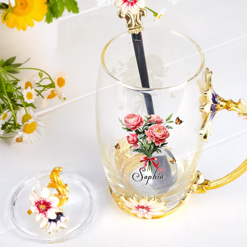 Birth Flower Bouquet - Personalized Glass Flower Tea Cup - Image 2