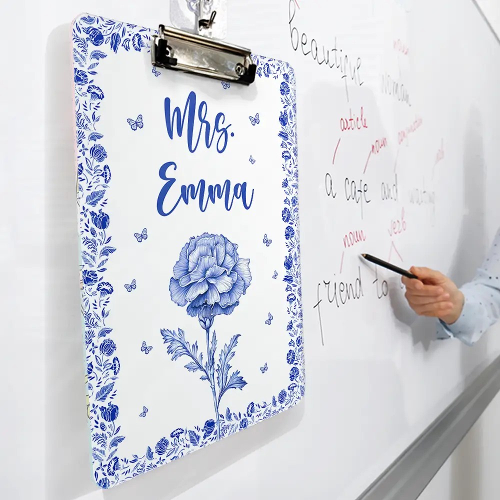 Birth Flower Chinoiserie Toile Art - Personalized Acrylic Clipboard - Image 3