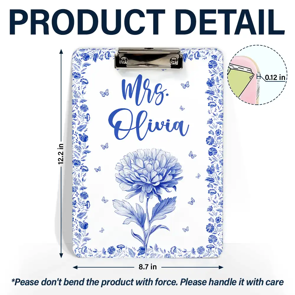Birth Flower Chinoiserie Toile Art - Personalized Acrylic Clipboard - Image 5
