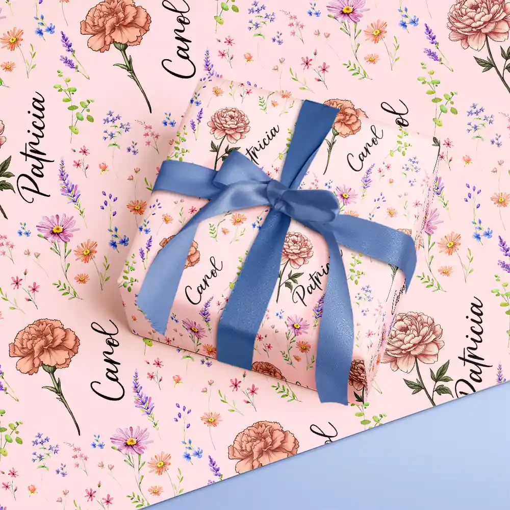 Birth Flower Custom Name Family Daughter Sister - Personalized Wrapping Paper - Image 4
