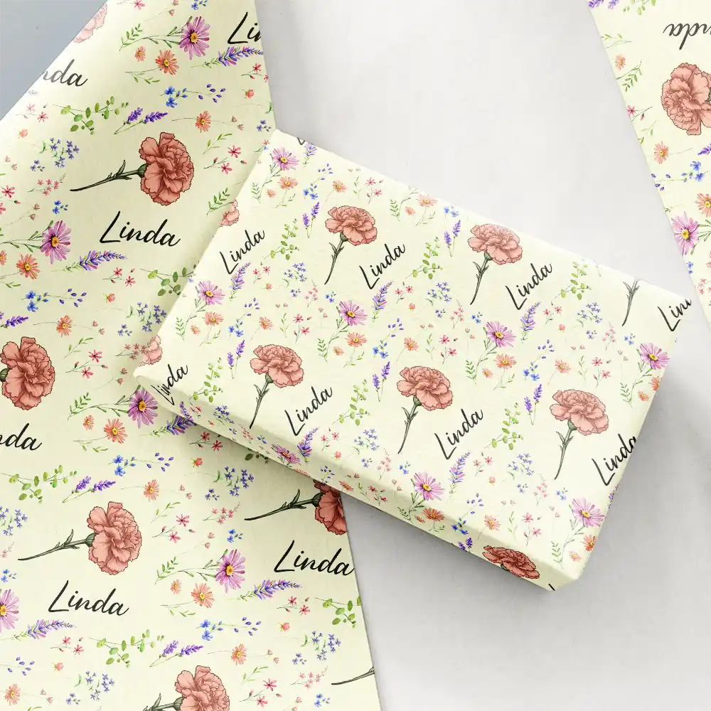 Birth Flower Custom Name Family Daughter Sister - Personalized Wrapping Paper - Image 6