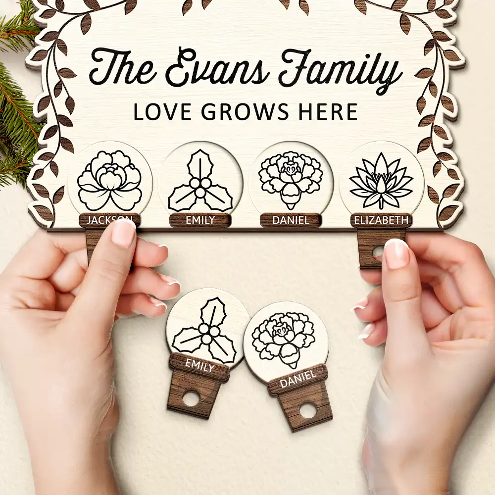 Birth Flower Family Love Grows Here - Personalized Custom Shaped Key Holder - Image 3