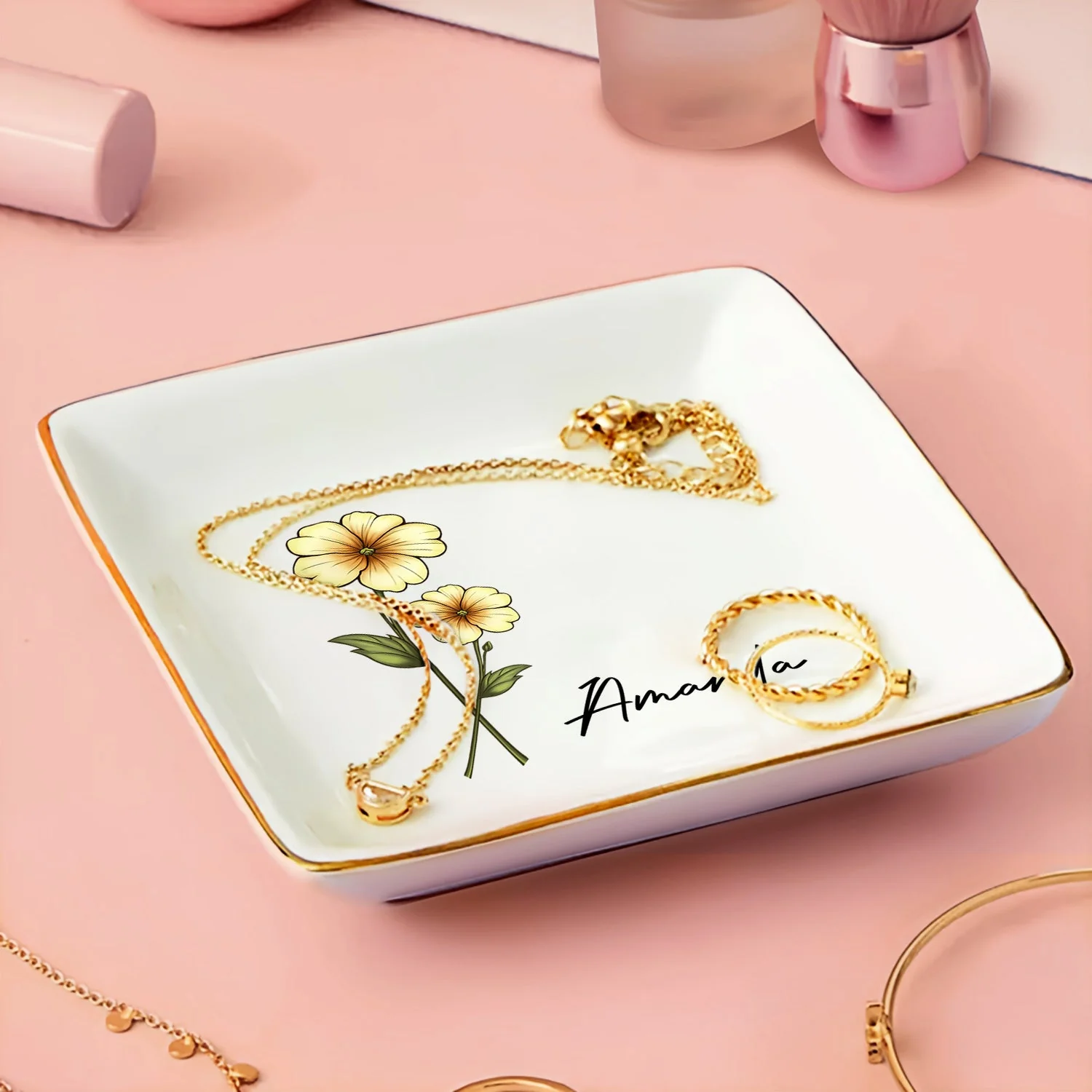 Birth Flower For Women - Personalized Ring Dish - Image 3