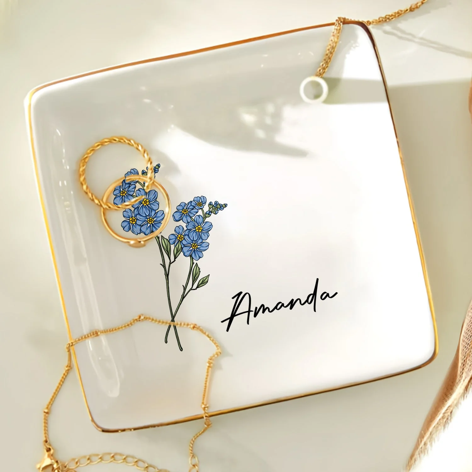 Birth Flower For Women - Personalized Ring Dish - Image 4