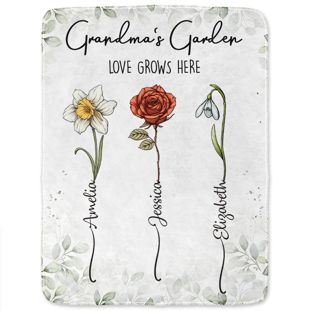 Birth Flower Garden Love Grows Here - Personalized Fleece Blanket, Sherpa Blanket - Image 2