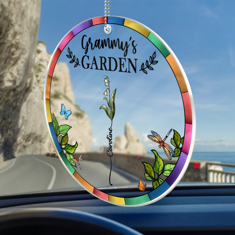 Birth Flower Grandma's Garden - Personalized Acrylic Car Hanger - Image 2