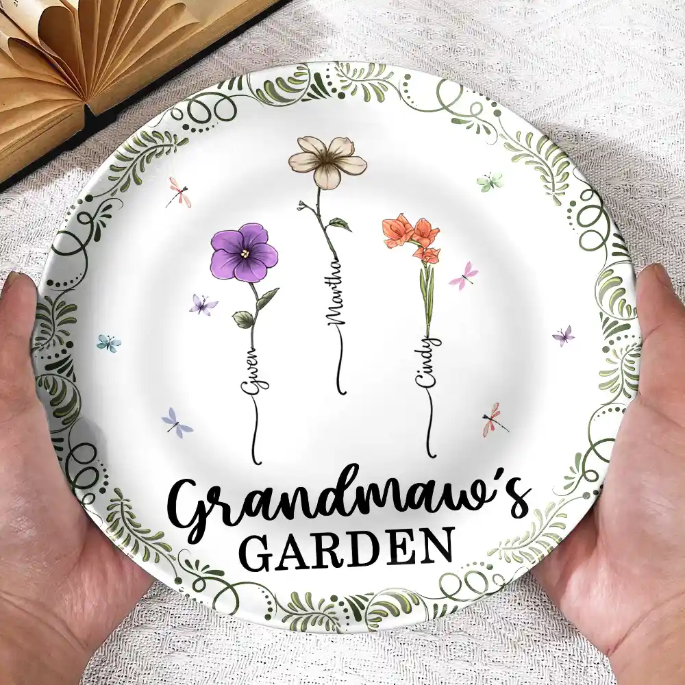 Birth Flower Grandma's Garden - Personalized Ceramic Plate - Image 3