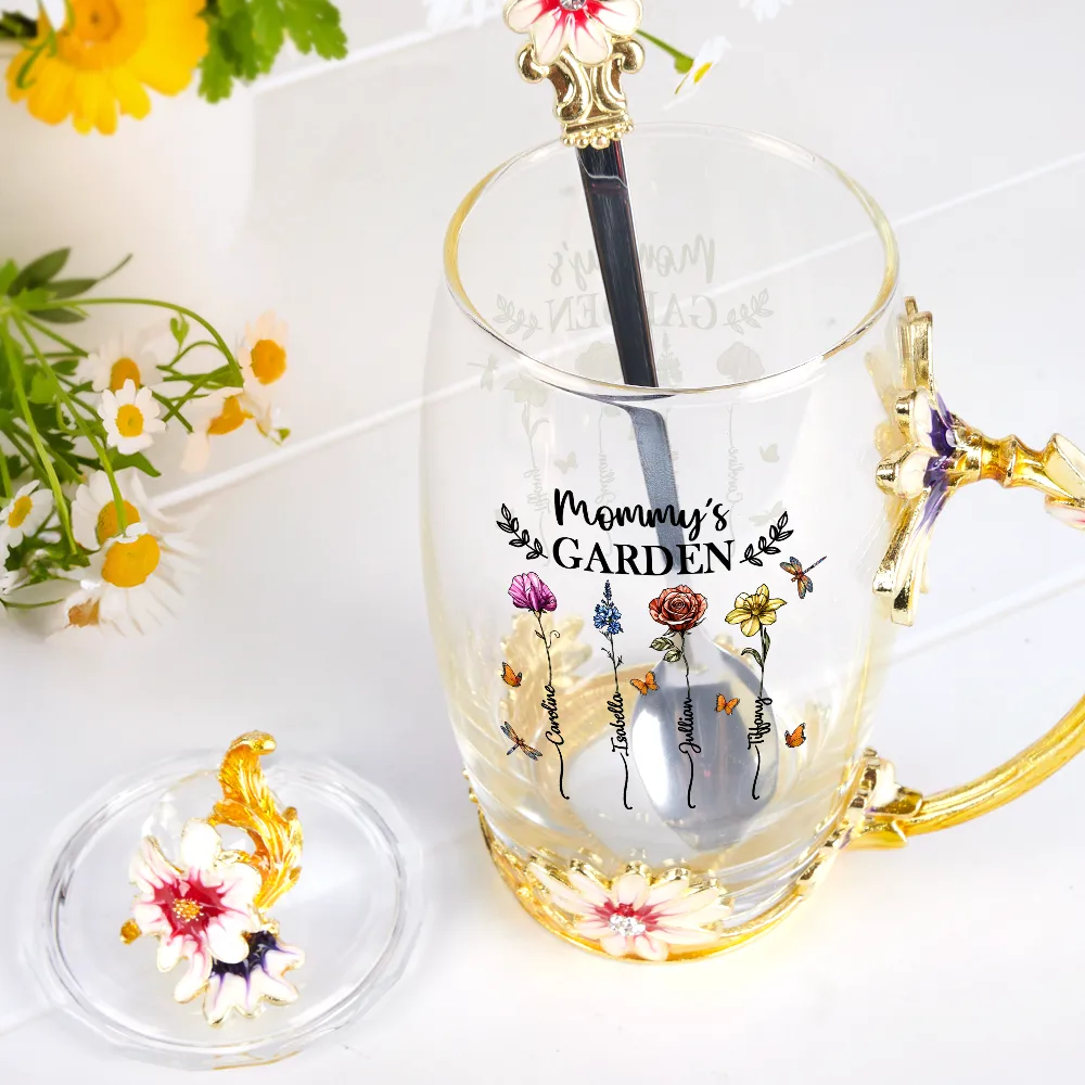 Birth Flower Grandma's Garden - Personalized Glass Flower Tea Cup - Image 2