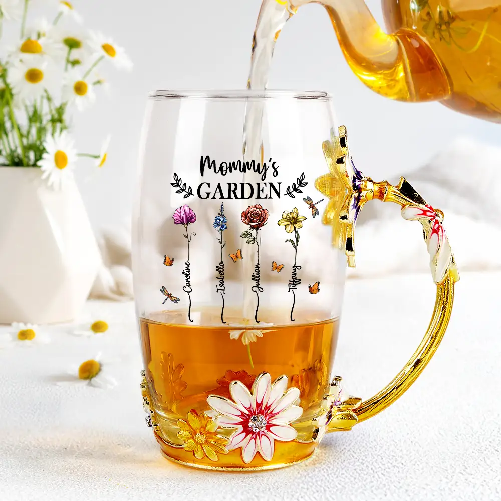 Birth Flower Grandma's Garden - Personalized Glass Flower Tea Cup - Image 4