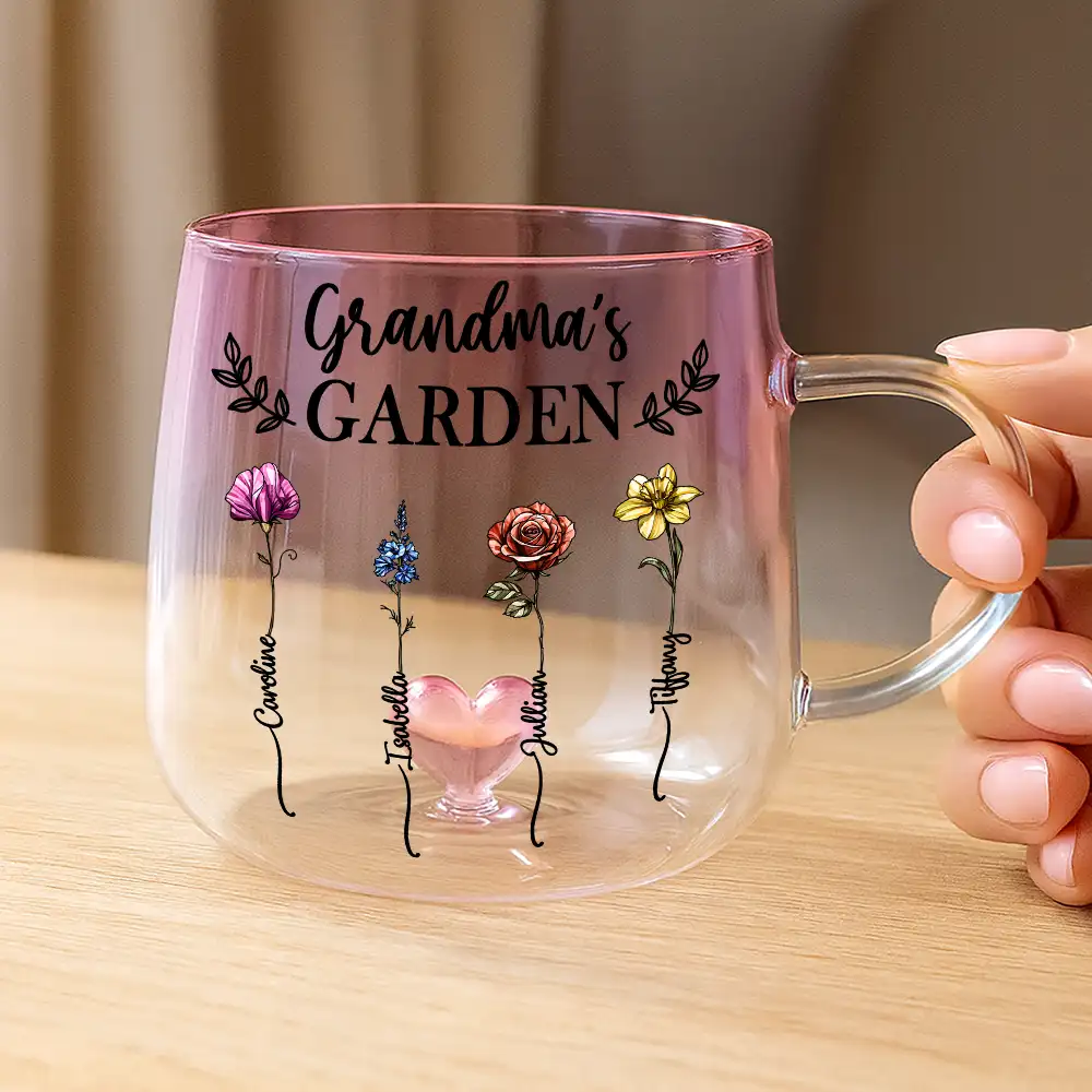 Birth Flower Grandma's Garden - Personalized Gradient Glass Mug - Image 3