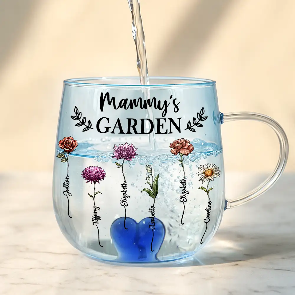 Birth Flower Grandma's Garden - Personalized Gradient Glass Mug - Image 4