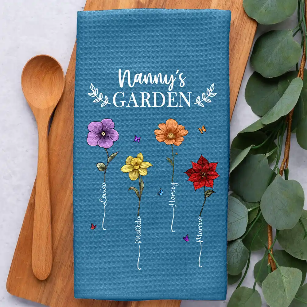 Birth Flower Grandma's Garden - Personalized Kitchen Towel - Image 2