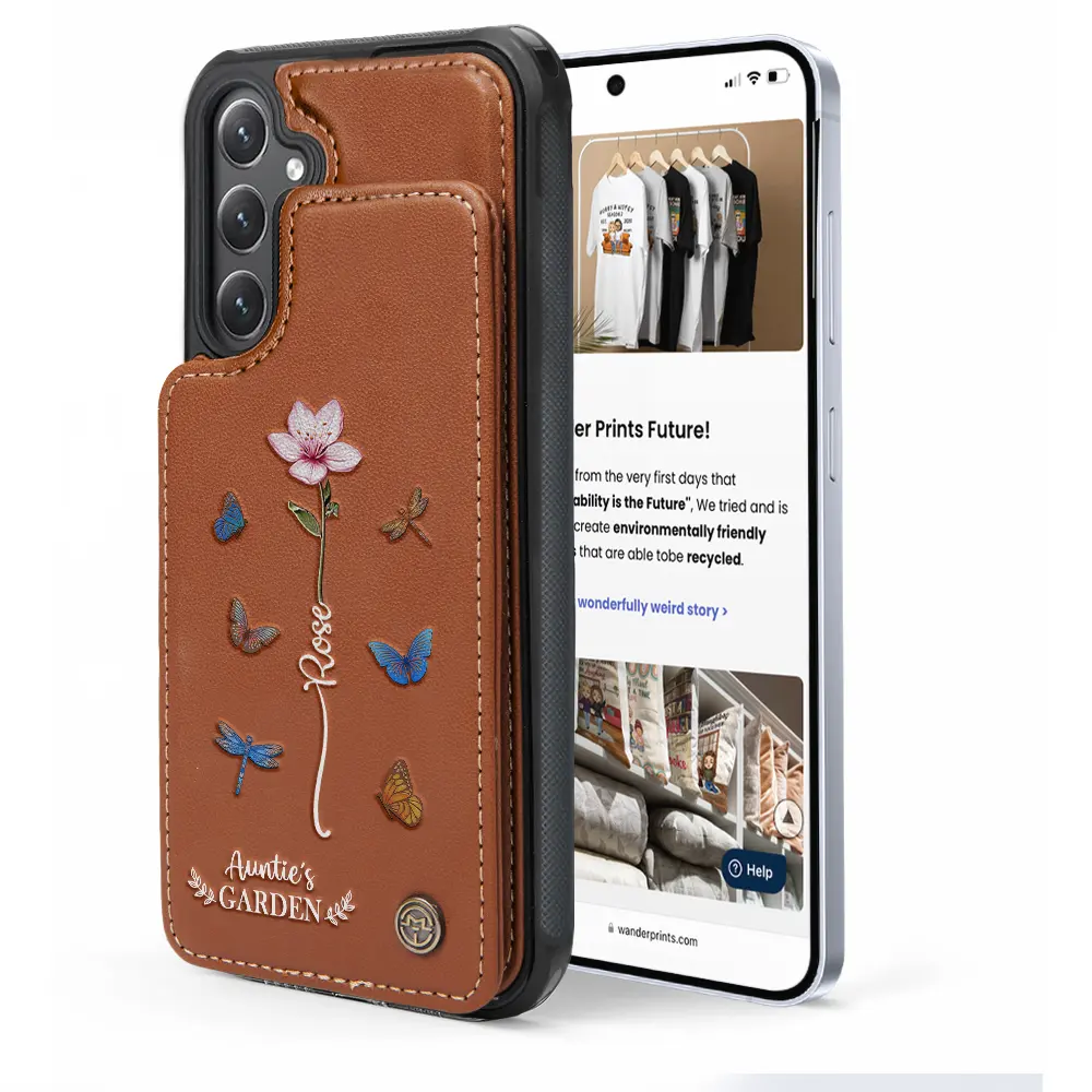 Birth Flower Grandma's Garden - Personalized Leather Flip Wallet Phone Case - Image 5