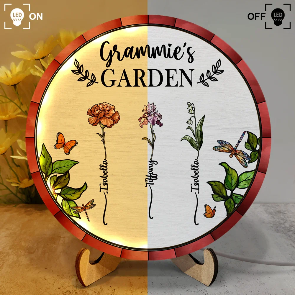 Birth Flower Grandma's Garden - Personalized LED Light Wooden Plaque - Image 3