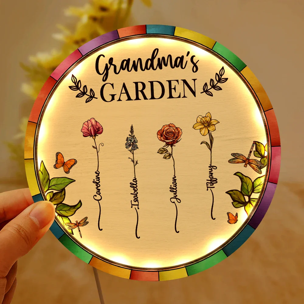 Birth Flower Grandma's Garden - Personalized LED Light Wooden Plaque - Image 6