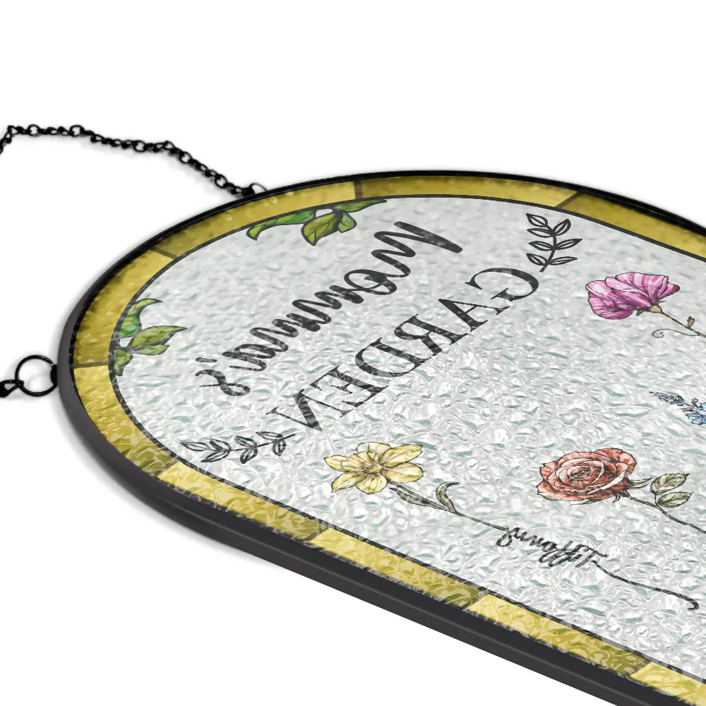 Birth Flower Grandma's Garden - Personalized Rounded Rectangle Stained Glass Suncatcher - Image 5