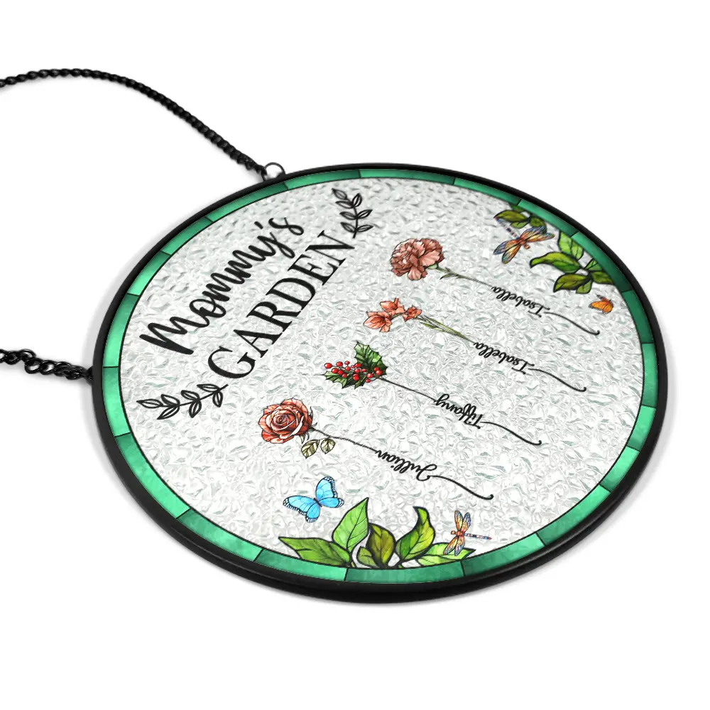 Birth Flower Grandma's Garden - Personalized Stained Glass Window Hanging Suncatcher - Image 2