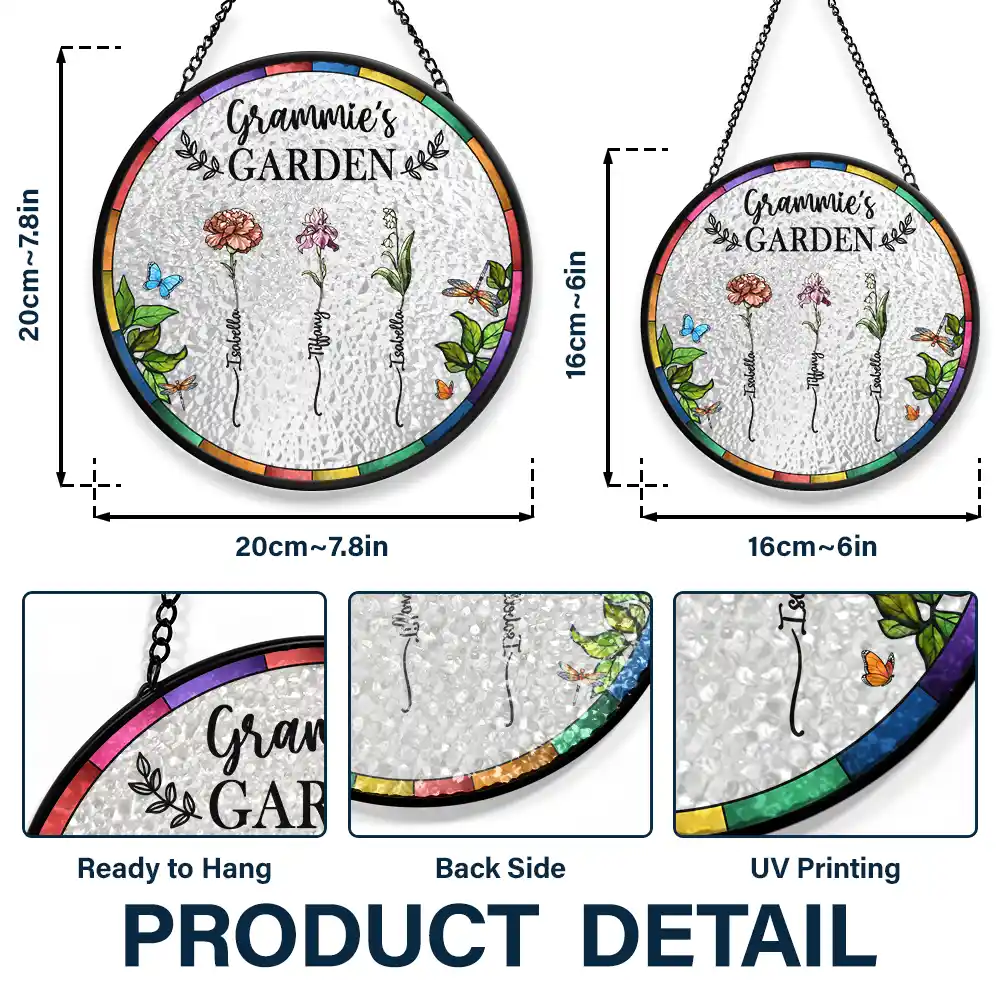 Birth Flower Grandma's Garden - Personalized Stained Glass Window Hanging Suncatcher - Image 3