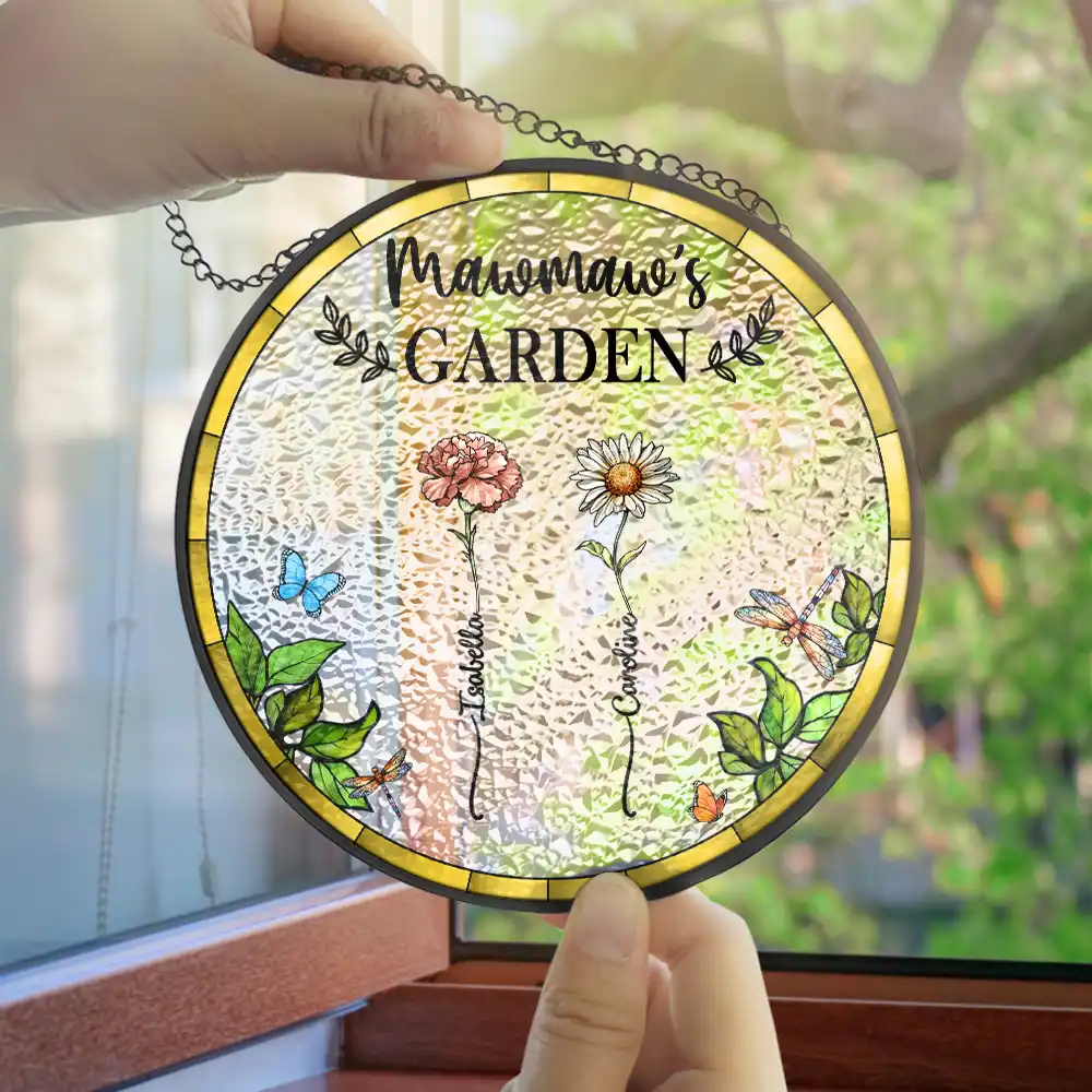 Birth Flower Grandma's Garden - Personalized Stained Glass Window Hanging Suncatcher - Image 4