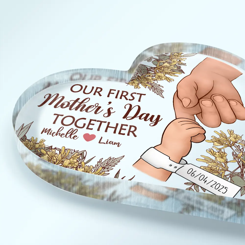 Birth Flower Great Job New Mom - Personalized Heart Shaped Acrylic Plaque - Image 3